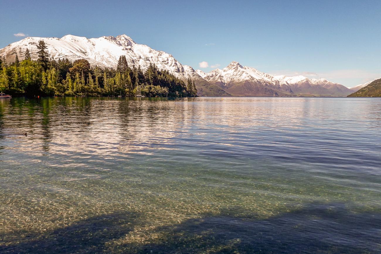 Walter & Cecil Peaks in snow, Lake Wakatipu
